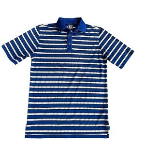 Foot Joy Men's Athletic Fit Blue‎ & White Short Sleeve Polo Golf Shirt Size M